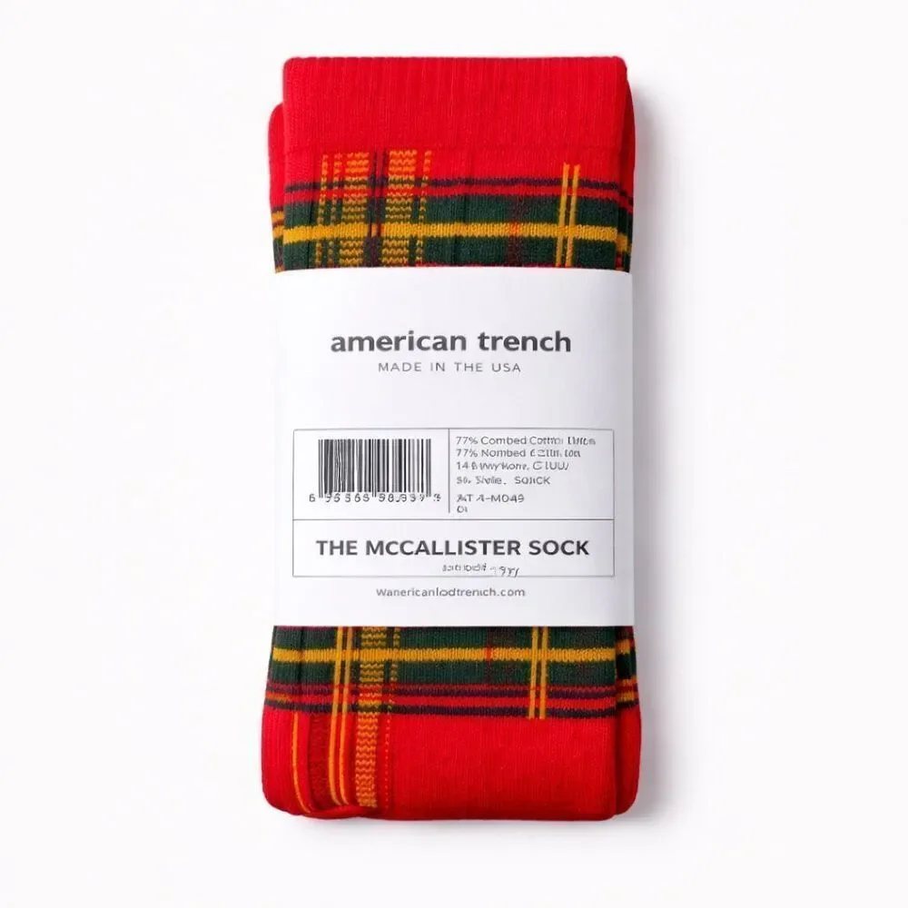 American Trench McCallister Plaid Sock Red Green Tartan High Crew Men’s 7-12 USA